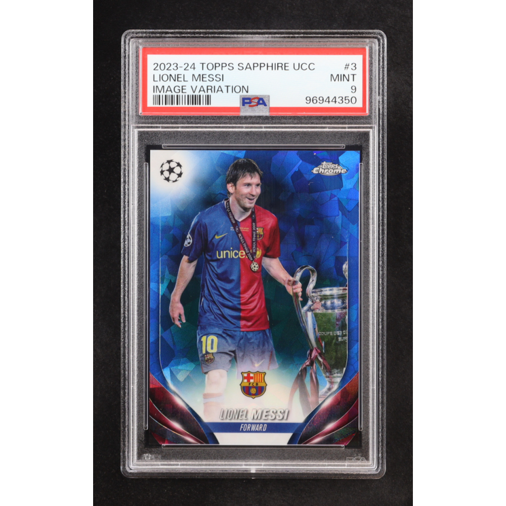 Lionel Messi 2023-24 Topps Chrome Sapphire UEFA Club Competitions Image Variations #CVS3 (PSA 9) at PristineAuction.com
