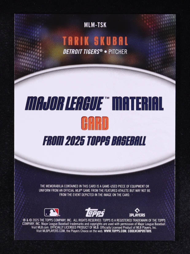 Tarik Skubal 2025 Topps Major League Materials #MLMTSK at PristineAuction.com Tarik Skubal 2025 Topps Major League Materials #MLMTSK at PristineAuction.com