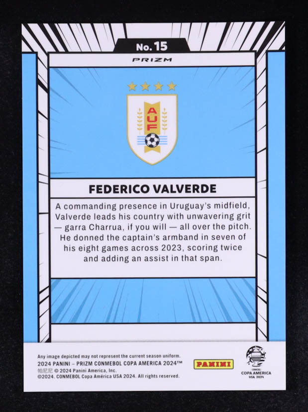 Federico Valverde 2024 Panini Prizm Copa America Manga #15 at PristineAuction.com Federico Valverde 2024 Panini Prizm Copa America Manga #15 at PristineAuction.com