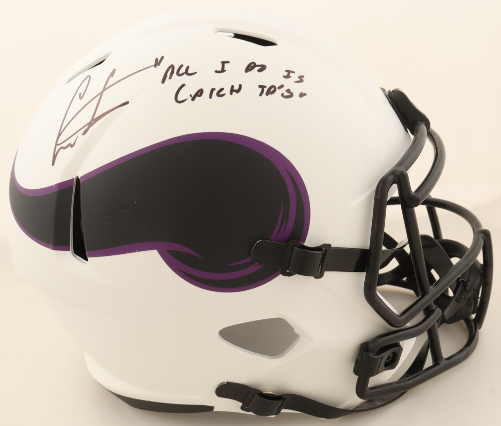 Cris Carter Signed Vikings Full-Size Lunar Eclipse Alternate Speed Helmet Inscribed "All I Do Is Catch TD's" (Schwartz) at PristineAuction.com Cris Carter Signed Vikings Full-Size Lunar Eclipse Alternate Speed Helmet Inscribed "All I Do Is Catch TD's" (Schwartz) at PristineAuction.com