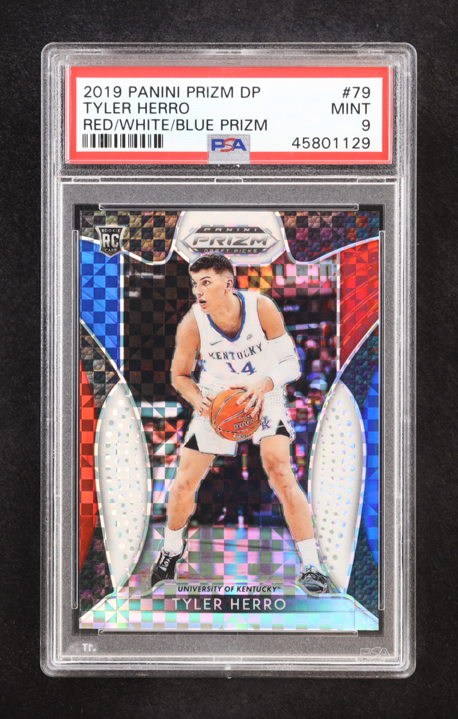 Tyler Herro 2019 Panini Prizm Draft Picks Red/White/Blue #79 RC (PSA 9) at PristineAuction.com Tyler Herro 2019 Panini Prizm Draft Picks Red/White/Blue #79 RC (PSA 9) at PristineAuction.com