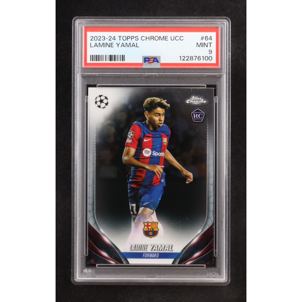 Lamine Yamal 2023-24 Topps Chrome UEFA Club Competitions #64 RC (PSA 9) at PristineAuction.com