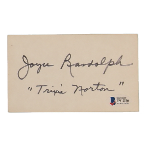 Joyce Randolph Signed Index Card Inscribed "Trixie Norton" (Beckett) at PristineAuction.com Joyce Randolph Signed Index Card Inscribed "Trixie Norton" (Beckett) at PristineAuction.com