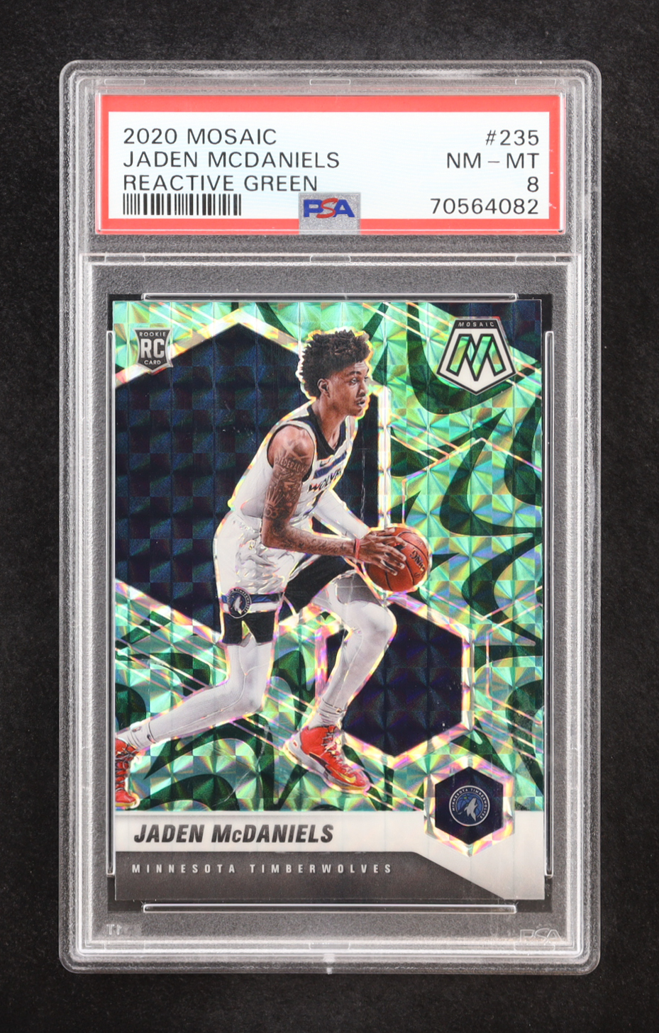 Jaden Mcdaniels 2020 Panini Mosaic Reactive Green Prizm #235 RC (PSA 8) at PristineAuction.com Jaden Mcdaniels 2020 Panini Mosaic Reactive Green Prizm #235 RC (PSA 8) at PristineAuction.com