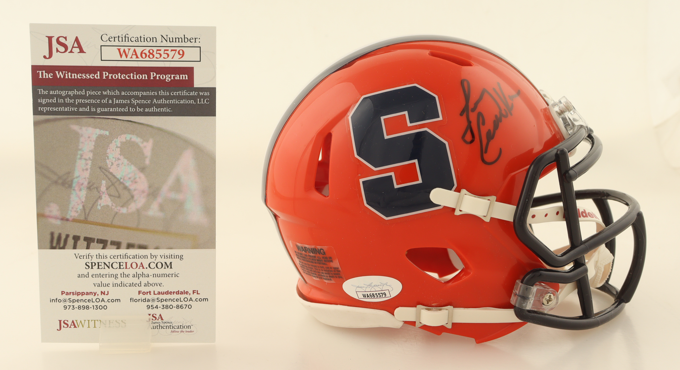 Larry Csonka Signed Syracuse Orange Speed Mini Helmet (JSA) at PristineAuction.com Larry Csonka Signed Syracuse Orange Speed Mini Helmet (JSA) at PristineAuction.com