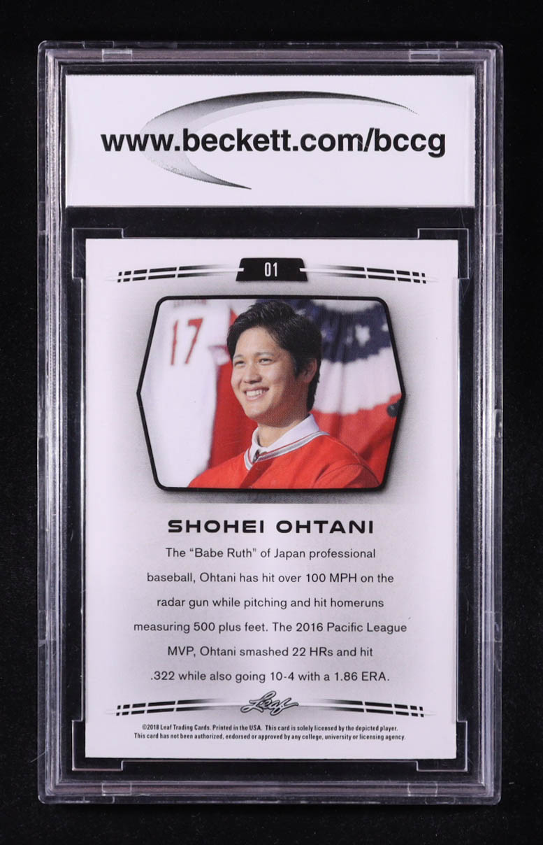 Shohei Ohtani 2018 Leaf Ohtani Retail #01 RC (BCCG 10) at PristineAuction.com Shohei Ohtani 2018 Leaf Ohtani Retail #01 RC (BCCG 10) at PristineAuction.com