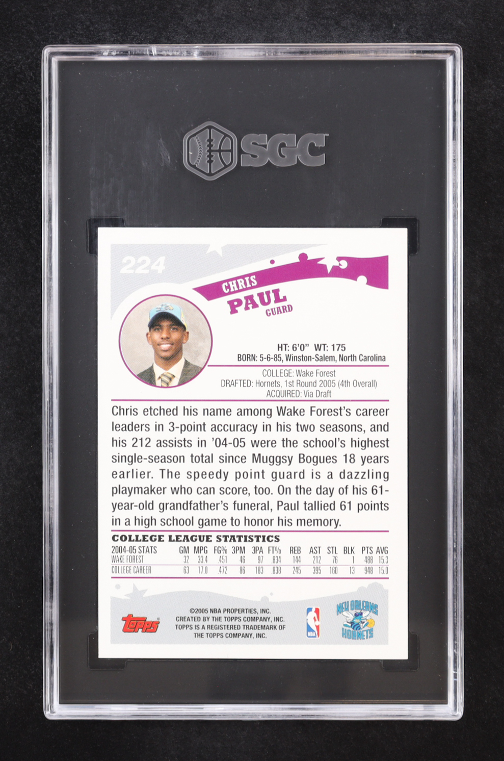 Chris Paul 2005-06 Topps #224 RC (SGC 9.5) at PristineAuction.com Chris Paul 2005-06 Topps #224 RC (SGC 9.5) at PristineAuction.com