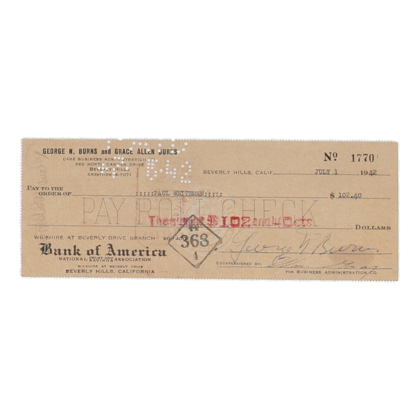 George Burns Signed 1942 Personal Check (JSA) at PristineAuction.com George Burns Signed 1942 Personal Check (JSA) at PristineAuction.com
