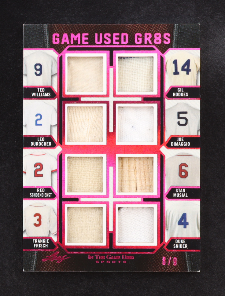 2024 Leaf ITG Used Sports Game Used Gr8s Memorabilia Spectrum Pink #GUG17 Ted Williams / Gil Hodges / Leo Durocher / Joe DiMaggio / Stan Musial / Red Schoendienst / Frankie Frisch / Duke Snider #8/9 at PristineAuction.com 2024 Leaf ITG Used Sports Game Used Gr8s Memorabilia Spectrum Pink #GUG17 Ted Williams / Gil Hodges / Leo Durocher / Joe DiMaggio / Stan Musial / Red Schoendienst / Frankie Frisch / Duke Snider #8/9 at PristineAuction.com