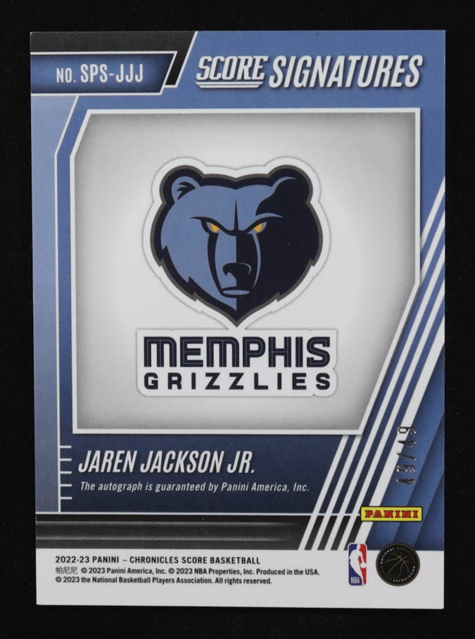 Jaren Jackson Jr. 2022-23 Panini Chronicles Score Premium Signatures Purple #2 #49/49 at PristineAuction.com Jaren Jackson Jr. 2022-23 Panini Chronicles Score Premium Signatures Purple #2 #49/49 at PristineAuction.com