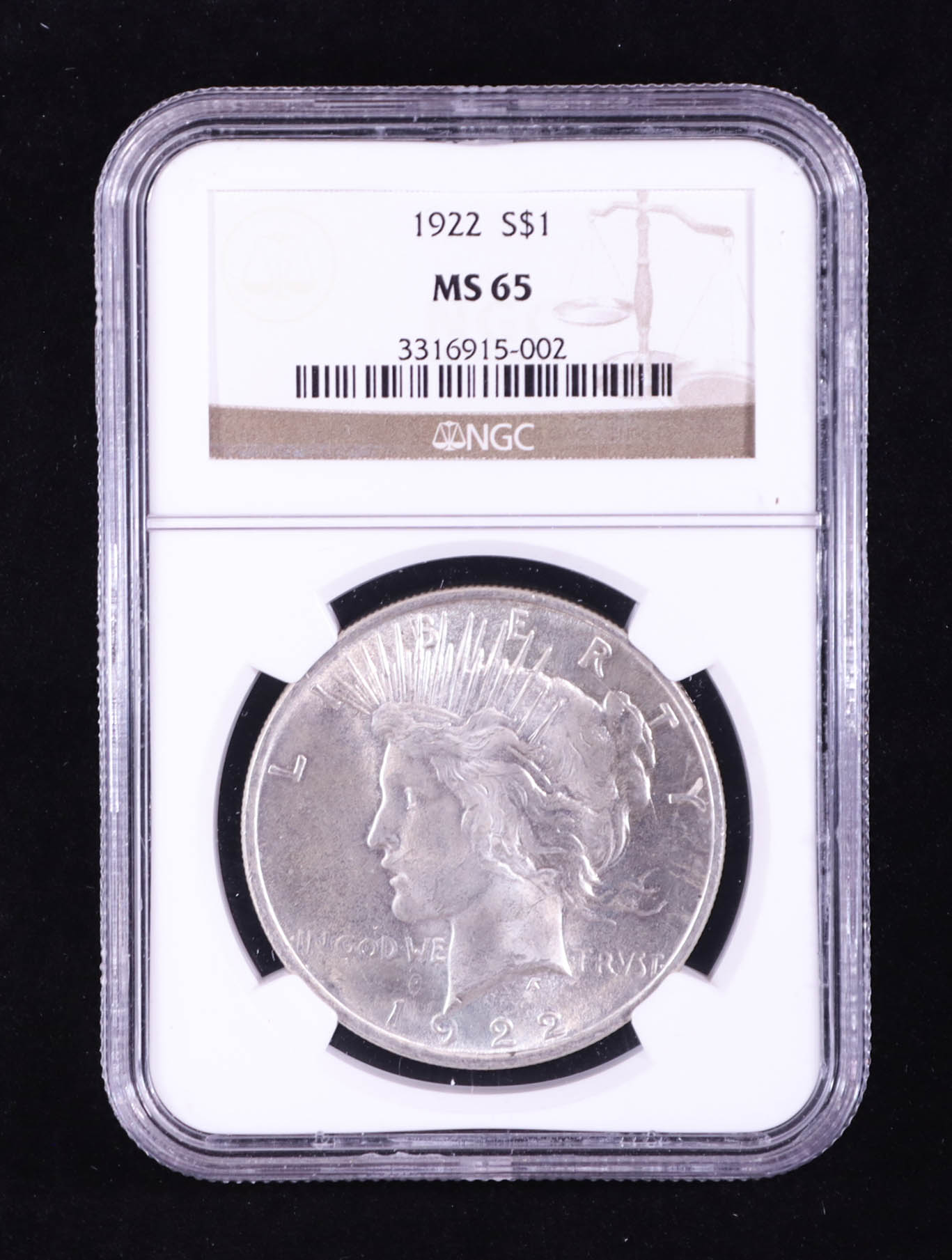 1922 Peace Silver $1 Dollar (NGC MS65) at PristineAuction.com 1922 Peace Silver $1 Dollar (NGC MS65) at PristineAuction.com