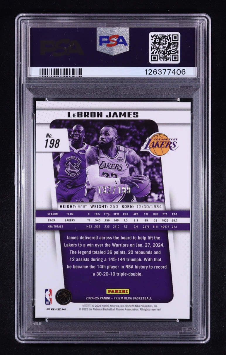 LeBron James 2024-25 Panini Prizm Deca Red #198 #132/199 (PSA 10) at PristineAuction.com LeBron James 2024-25 Panini Prizm Deca Red #198 #132/199 (PSA 10) at PristineAuction.com