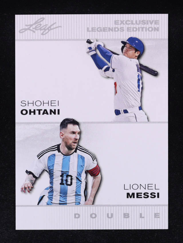 Shohei Ohtani / Lionel Messi 2023 Leaf Special Release Exclusive Legends Edition #ELE06 at PristineAuction.com Shohei Ohtani / Lionel Messi 2023 Leaf Special Release Exclusive Legends Edition #ELE06 at PristineAuction.com