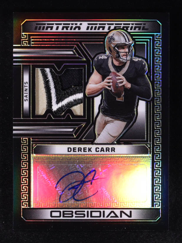 Derek Carr 2023 Panini Obsidian Matrix Material Autographs Electric Etch Yellow #8 #03/10 at PristineAuction.com Derek Carr 2023 Panini Obsidian Matrix Material Autographs Electric Etch Yellow #8 #03/10 at PristineAuction.com