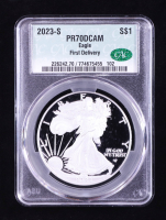2023-S Proof American $1 Dollar Silver Eagle, First Delivery (CAC PR70DCAM) at PristineAuction.com