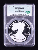 2023-S Proof American $1 Dollar Silver Eagle, Advanced Delivery (CAC PR70DCAM) at PristineAuction.com