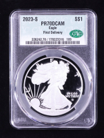 2023-S Proof American $1 Dollar Silver Eagle, First Delivery (CAC PR70DCAM) at PristineAuction.com