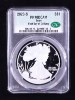 2023-S Proof American $1 Dollar Silver Eagle, First Day of Delivery (CAC PR70DCAM) at PristineAuction.com