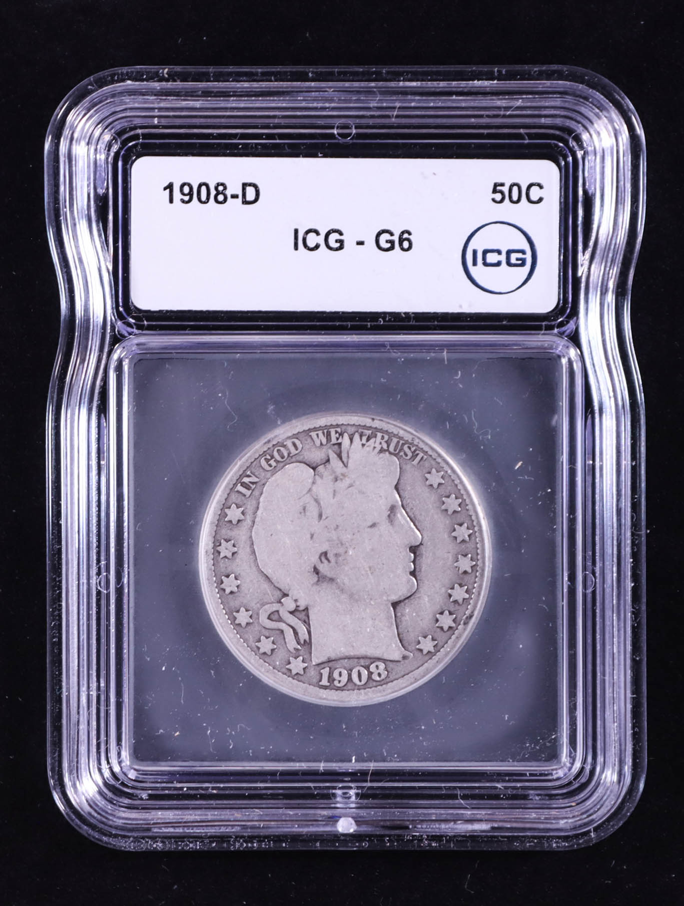 1908-D Barber Silver 50 Cent Half Dollar (ICG VG6) at PristineAuction.com 1908-D Barber Silver 50 Cent Half Dollar (ICG VG6) at PristineAuction.com