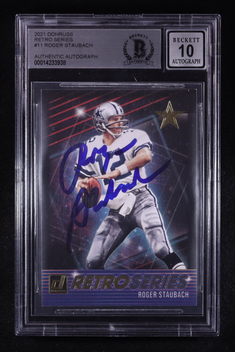 Roger Staubach Signed 2021 Donruss Retro Series #11 (BGS | Autograph Graded BGS 10) at PristineAuction.com Roger Staubach Signed 2021 Donruss Retro Series #11 (BGS | Autograph Graded BGS 10) at PristineAuction.com