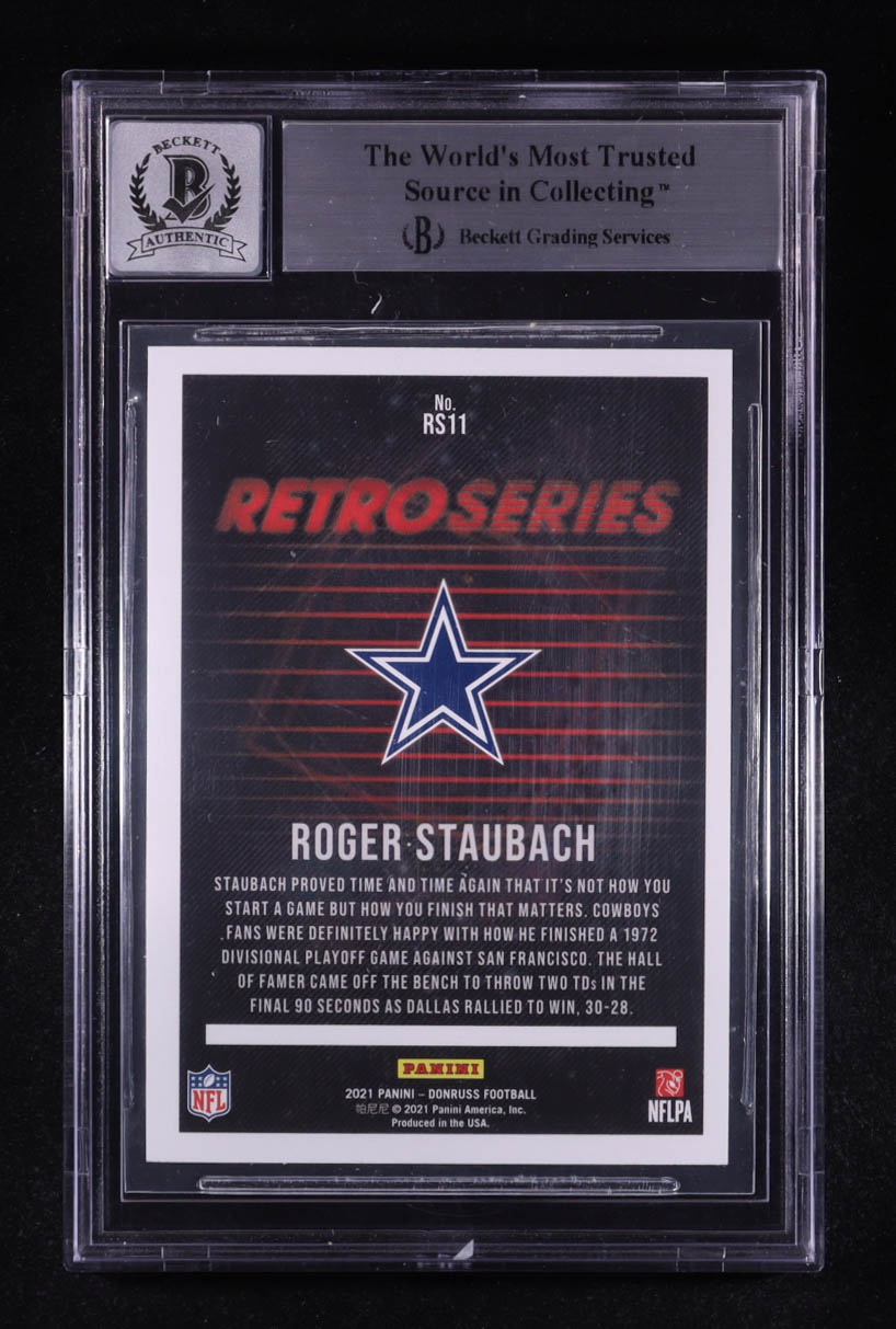 Roger Staubach Signed 2021 Donruss Retro Series #11 (BGS | Autograph Graded BGS 10) at PristineAuction.com Roger Staubach Signed 2021 Donruss Retro Series #11 (BGS | Autograph Graded BGS 10) at PristineAuction.com