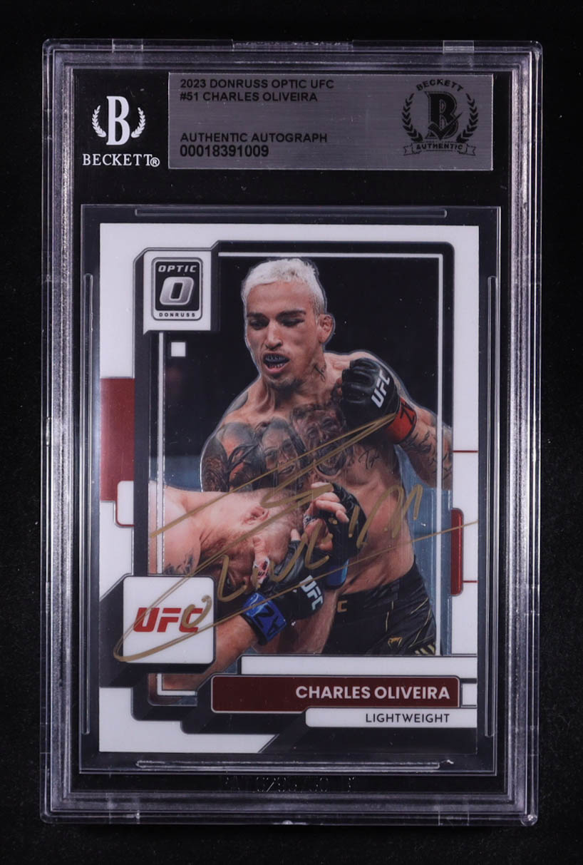 Charles Oliveira Signed 2023 Panini Donruss Optic UFC #51 (BGS) at PristineAuction.com Charles Oliveira Signed 2023 Panini Donruss Optic UFC #51 (BGS) at PristineAuction.com