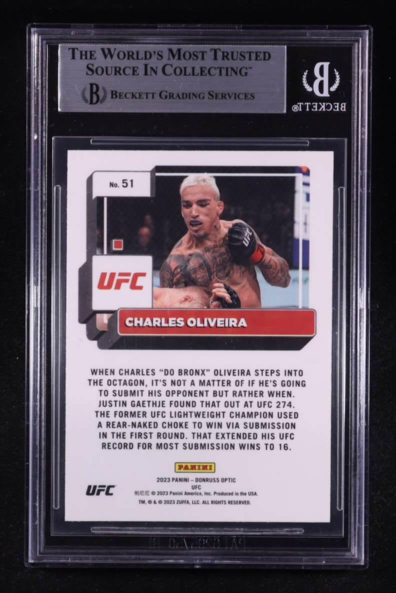 Charles Oliveira Signed 2023 Panini Donruss Optic UFC #51 (BGS) at PristineAuction.com Charles Oliveira Signed 2023 Panini Donruss Optic UFC #51 (BGS) at PristineAuction.com