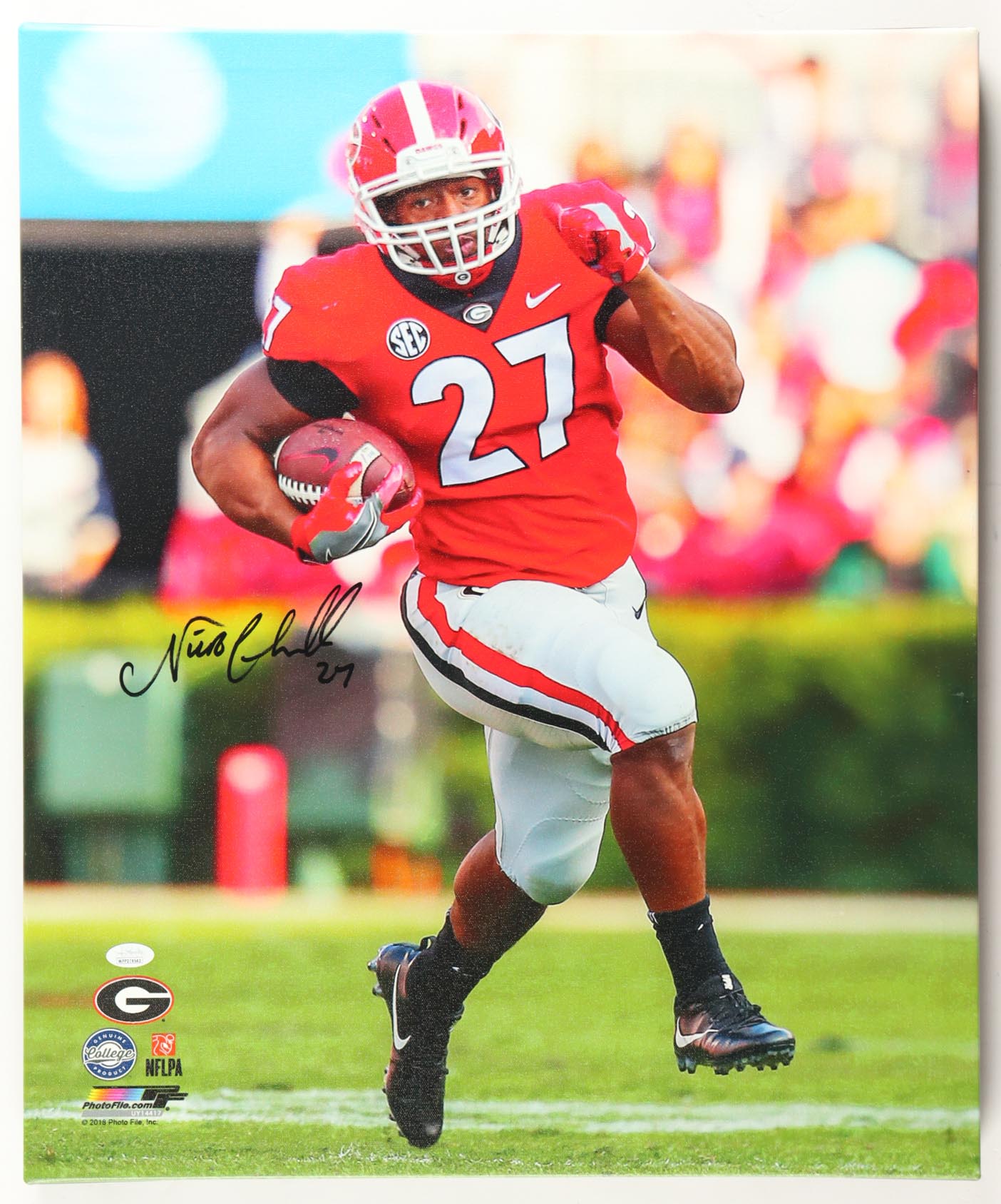 Nick Chubb Signed Georgia Bulldogs 20x24 Print on Canvas (JSA) at PristineAuction.com Nick Chubb Signed Georgia Bulldogs 20x24 Print on Canvas (JSA) at PristineAuction.com
