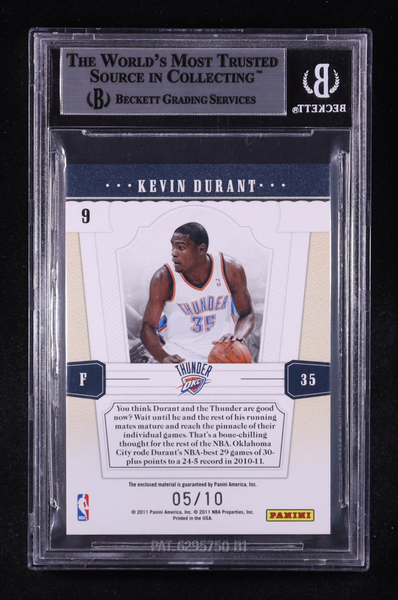 Kevin Durant 2010-11 Playoff National Treasures Timeline Materials Custom Team Nicknames Prime #9 #05/10 (BGS 9) at PristineAuction.com Kevin Durant 2010-11 Playoff National Treasures Timeline Materials Custom Team Nicknames Prime #9 #05/10 (BGS 9) at PristineAuction.com