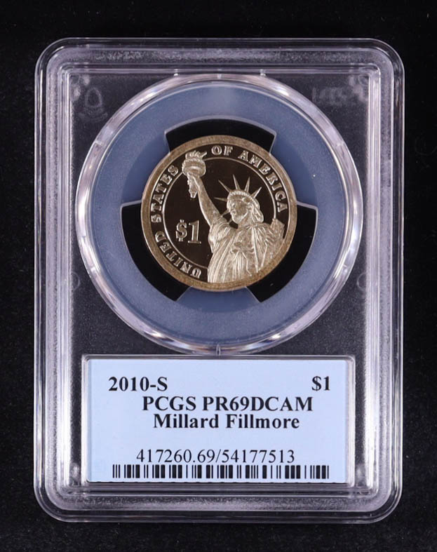 2010-S U.S. Presidential Proof $1 Dollar Coin - Millard Fillmore 13th President (PCGS PR69DCAM) at PristineAuction.com 2010-S U.S. Presidential Proof $1 Dollar Coin - Millard Fillmore 13th President (PCGS PR69DCAM) at PristineAuction.com