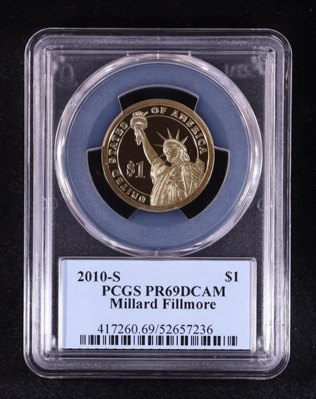 2010-S U.S. Presidential Proof $1 Dollar Coin - Millard Fillmore 13th President (PCGS PR69DCAM) at PristineAuction.com 2010-S U.S. Presidential Proof $1 Dollar Coin - Millard Fillmore 13th President (PCGS PR69DCAM) at PristineAuction.com