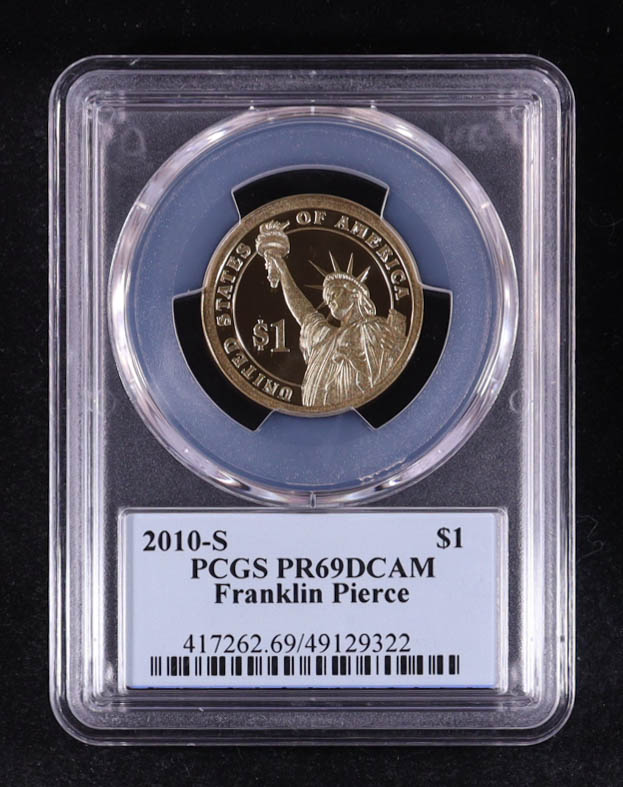 2010-S U.S. Presidential Proof $1 Dollar Coin - Franklin Pierce 14th President (PCGS PR69DCAM) at PristineAuction.com 2010-S U.S. Presidential Proof $1 Dollar Coin - Franklin Pierce 14th President (PCGS PR69DCAM) at PristineAuction.com