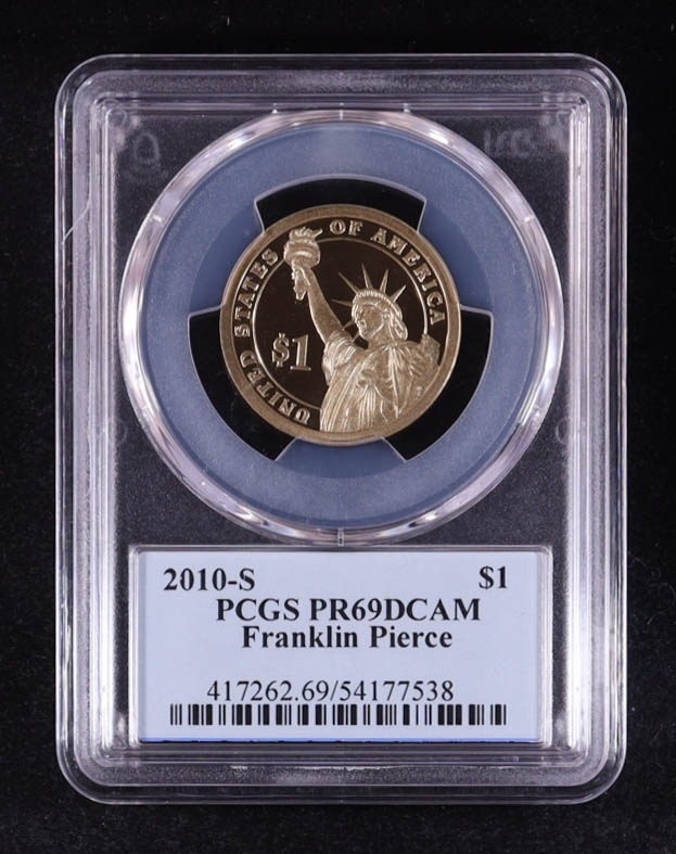 2010-S U.S. Presidential Proof $1 Dollar Coin - Franklin Pierce 14th President (PCGS PR69DCAM) at PristineAuction.com 2010-S U.S. Presidential Proof $1 Dollar Coin - Franklin Pierce 14th President (PCGS PR69DCAM) at PristineAuction.com