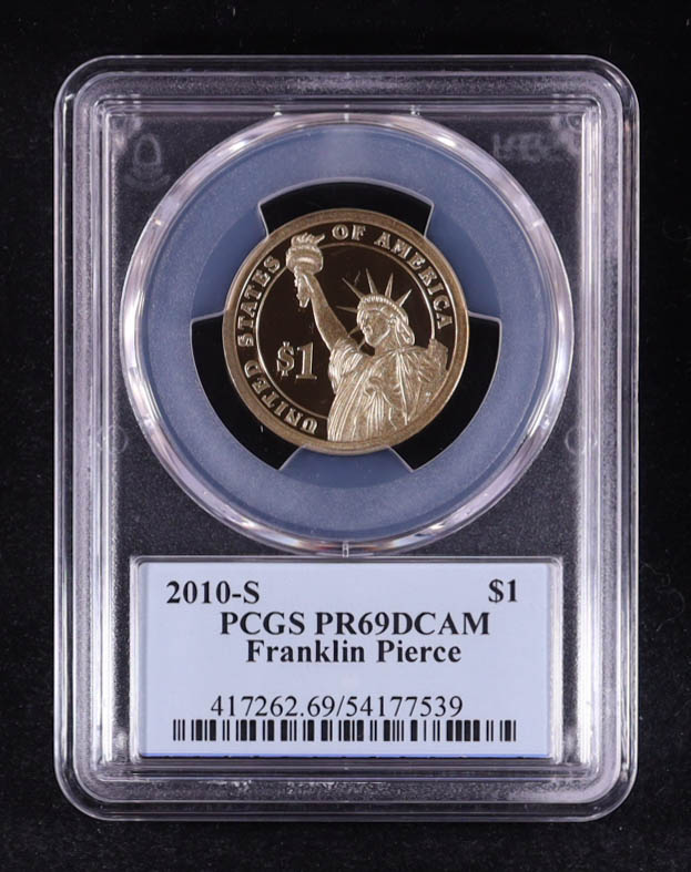 2010-S U.S. Presidential Proof $1 Dollar Coin - Franklin Pierce 14th President (PCGS PR69DCAM) at PristineAuction.com 2010-S U.S. Presidential Proof $1 Dollar Coin - Franklin Pierce 14th President (PCGS PR69DCAM) at PristineAuction.com