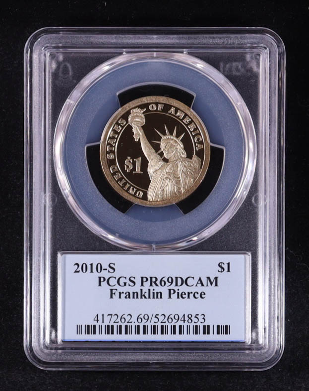 2010-S U.S. Presidential Proof $1 Dollar Coin - Franklin Pierce 14th President (PCGS PR69DCAM) at PristineAuction.com 2010-S U.S. Presidential Proof $1 Dollar Coin - Franklin Pierce 14th President (PCGS PR69DCAM) at PristineAuction.com