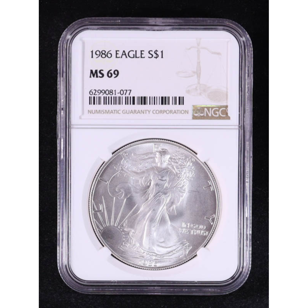 1986 American Silver $1 Dollar Eagle - First Year of Issue (NGC MS69) at PristineAuction.com