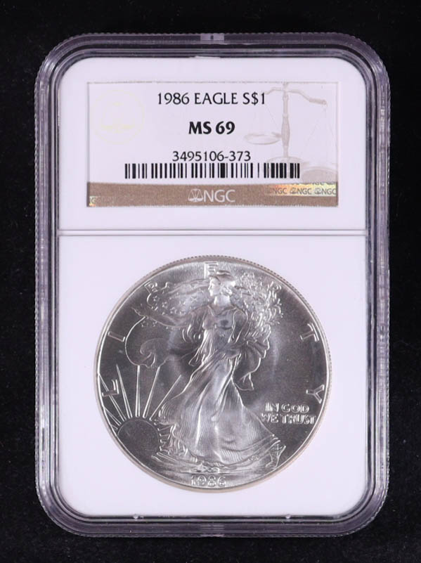 1986 American Silver $1 Dollar Eagle - First Year of Issue (NGC MS69) at PristineAuction.com 1986 American Silver $1 Dollar Eagle - First Year of Issue (NGC MS69) at PristineAuction.com
