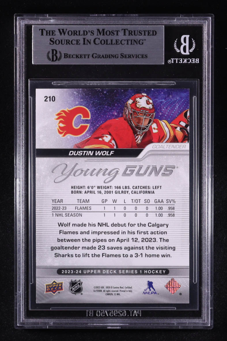 Dustin Wolf Signed 2023-24 Upper Deck Young Guns #210 RC (BGS) at PristineAuction.com Dustin Wolf Signed 2023-24 Upper Deck Young Guns #210 RC (BGS) at PristineAuction.com