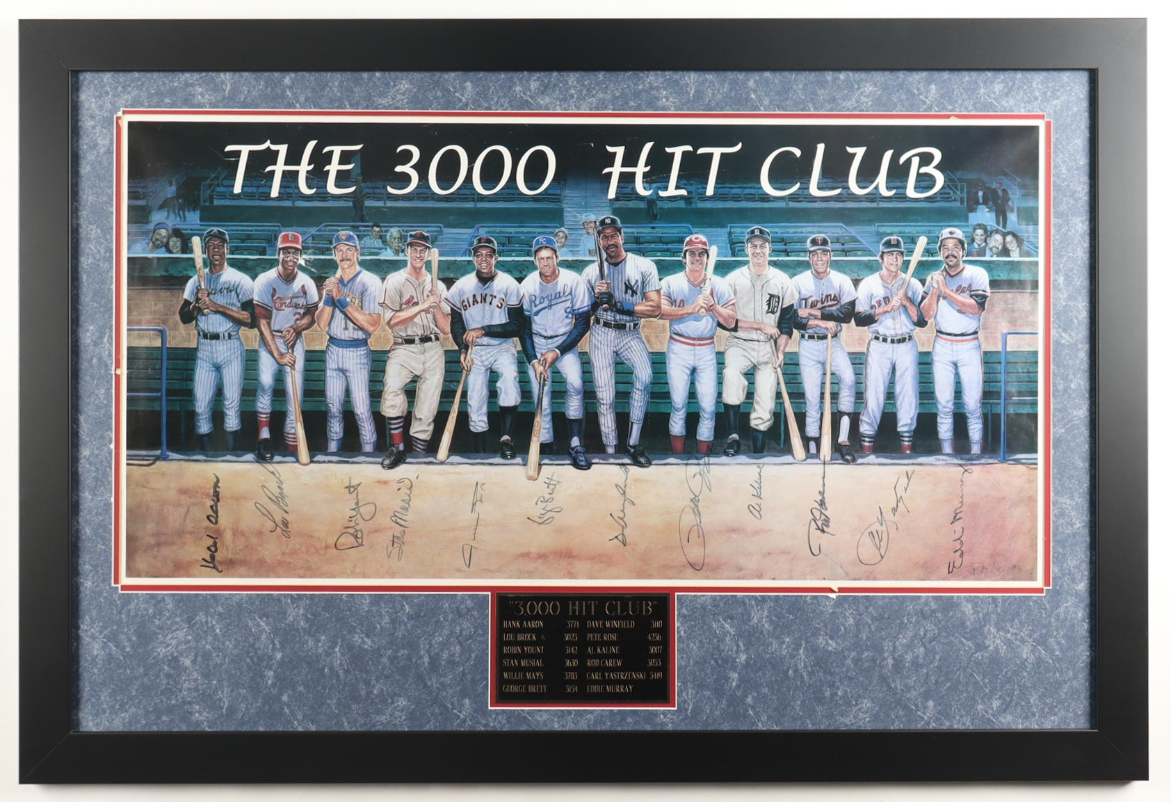 "The 3,000 Hit Club" Custom Framed Art Print Display Signed By (12) with Hank Aaron, Lou Brock, Robin Yount, & Stan Musial (Beckett) at PristineAuction.com "The 3,000 Hit Club" Custom Framed Art Print Display Signed By (12) with Hank Aaron, Lou Brock, Robin Yount, & Stan Musial (Beckett) at PristineAuction.com