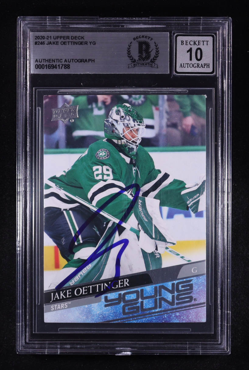 Jake Oettinger Signed 2020-21 Upper Deck Young Guns #246 RC (BGS | Autograph Graded BGS 10) at PristineAuction.com Jake Oettinger Signed 2020-21 Upper Deck Young Guns #246 RC (BGS | Autograph Graded BGS 10) at PristineAuction.com