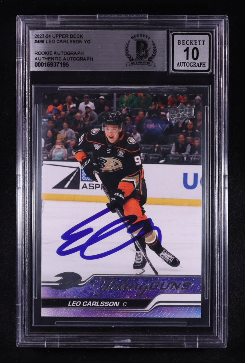 Leo Carlsson Signed 2023-24 Upper Deck Young Guns #468 RC (BGS | Autograph Graded BGS 10) at PristineAuction.com Leo Carlsson Signed 2023-24 Upper Deck Young Guns #468 RC (BGS | Autograph Graded BGS 10) at PristineAuction.com