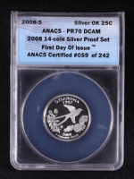 2008-S U.S. State Quarter, Oklahoma - 14-Coin 90% Silver First Day of Issue Proof Set - Certified #59/242 (ANACS PR70 DCAM) at PristineAuction.com