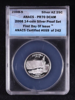 2008-S U.S. State Quarter, Arizona - 14-Coin 90% Silver First Day of Issue Proof Set - Certified #59/242 (ANACS PR70 DCAM) at PristineAuction.com
