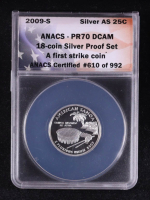 2009-S U.S. Territories Quarter, American Samoa - 18-Coin 90% Silver Proof Set - First Strike Certified #610/992 (ANACS PR70 DCAM) at PristineAuction.com