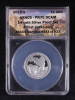 2010-S America the Beautiful Quarter, Yellowstone - 14-Coin 90% Silver Proof Set - First Strike Certified #183/923 (ANACS PR70 DCAM) at PristineAuction.com