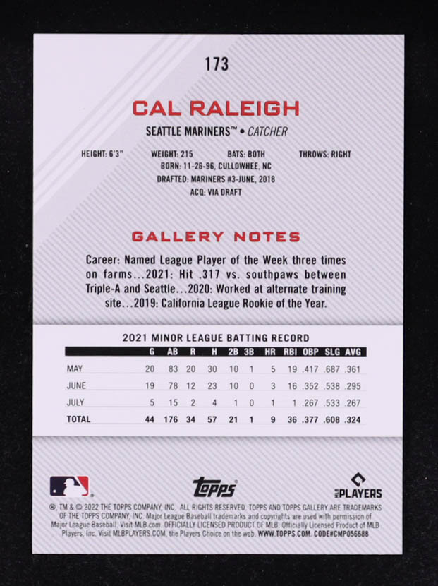 Cal Raleigh 2022 Topps Gallery #173 RC at PristineAuction.com Cal Raleigh 2022 Topps Gallery #173 RC at PristineAuction.com