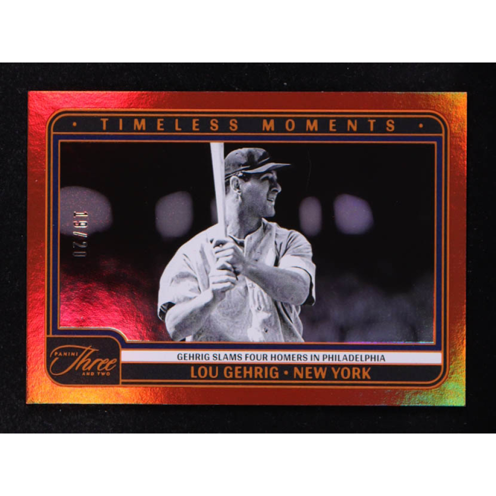 Lou Gehrig 2025 Panini Three and Two Timeless Moments Orange #4 #19/20 at PristineAuction.com