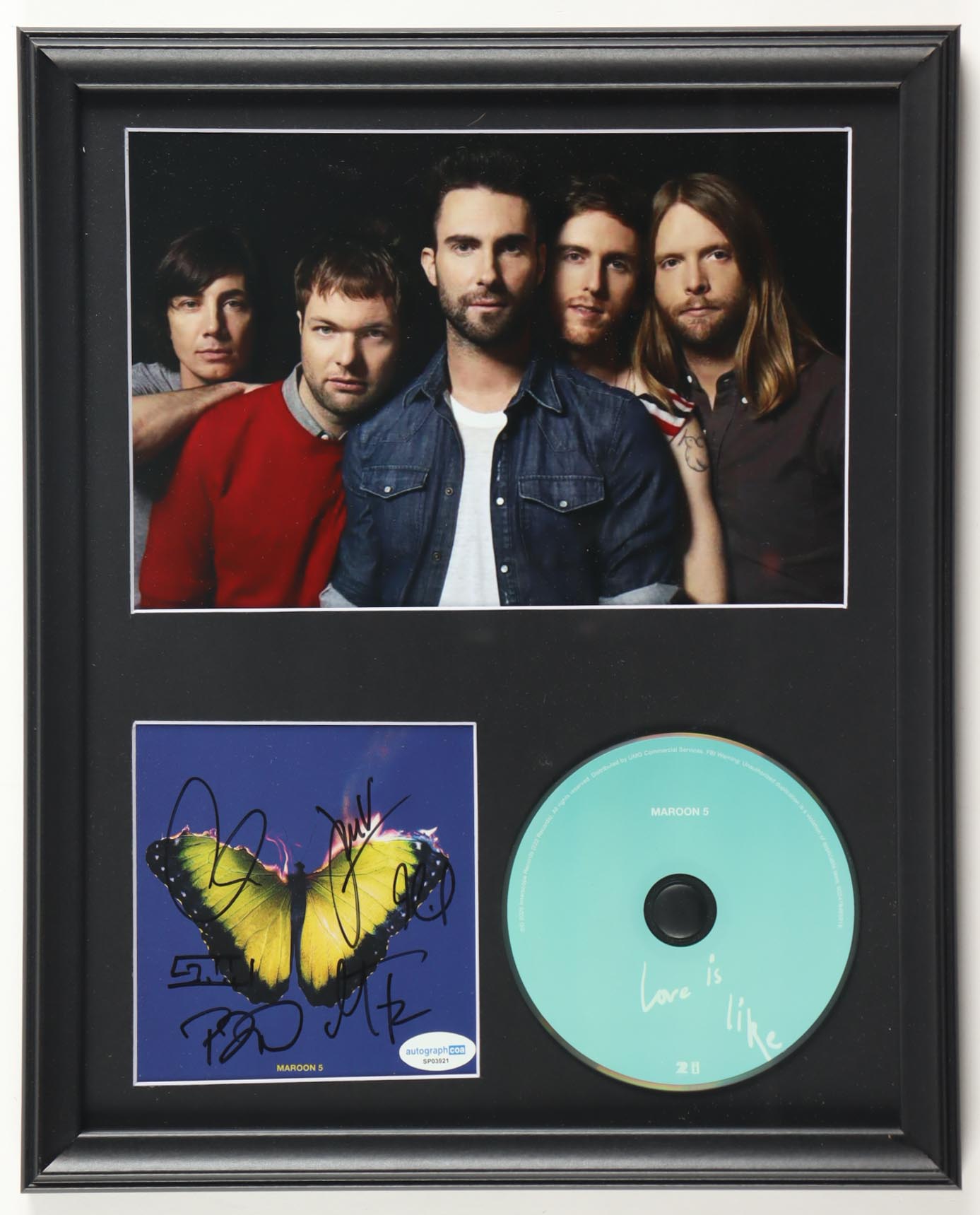 "Maroon 5" Custom Framed "Love Is Like" CD Album Insert Display With Disc Band-Signed By (6) With Adam Levine, James Valentine, Jesse Carmichael, Matt Flynn (AutographCOA) at PristineAuction.com "Maroon 5" Custom Framed "Love Is Like" CD Album Insert Display With Disc Band-Signed By (6) With Adam Levine, James Valentine, Jesse Carmichael, Matt Flynn (AutographCOA) at PristineAuction.com