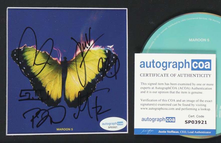 "Maroon 5" Custom Framed "Love Is Like" CD Album Insert Display With Disc Band-Signed By (6) With Adam Levine, James Valentine, Jesse Carmichael, Matt Flynn (AutographCOA) at PristineAuction.com "Maroon 5" Custom Framed "Love Is Like" CD Album Insert Display With Disc Band-Signed By (6) With Adam Levine, James Valentine, Jesse Carmichael, Matt Flynn (AutographCOA) at PristineAuction.com