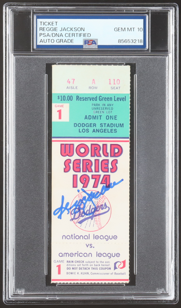 Reggie Jackson Signed 1974 World Series Game 1 Ticket (PSA | Auto Grade PSA 10) at PristineAuction.com Reggie Jackson Signed 1974 World Series Game 1 Ticket (PSA | Auto Grade PSA 10) at PristineAuction.com